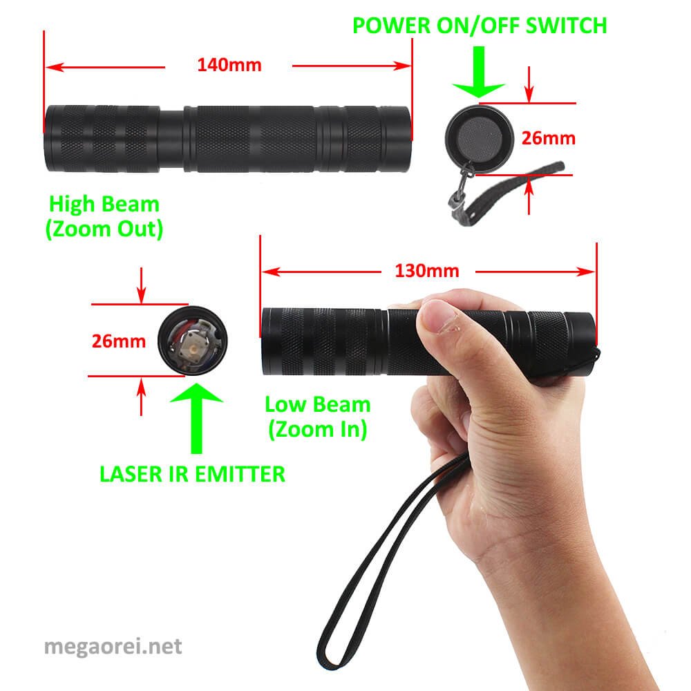 Size of Focusable Infrared Flashlight IR Light Assistance Hog Hunt Bobcat Fox Rat Night Vision Hunting