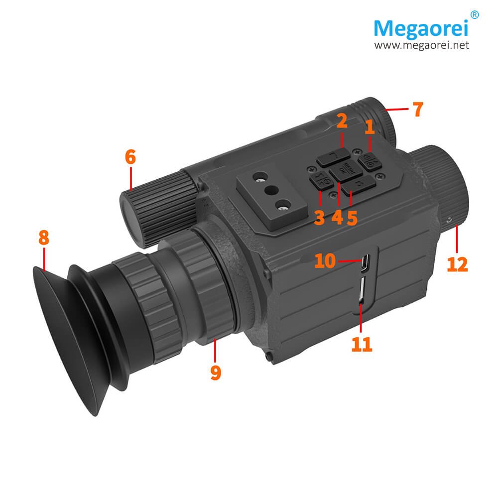 Megaorei NK008 Head-Mounted Night Vision Goggles Operation Manual-Parts & Button Functions